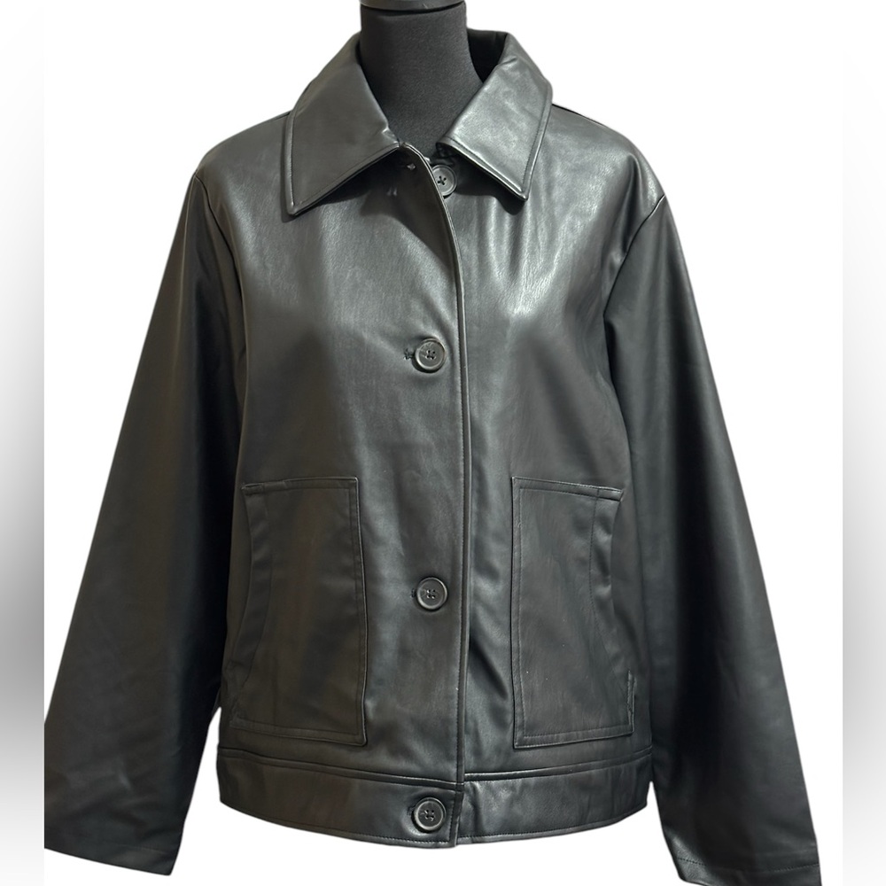 NVLT Black Leather Button-Front Jacket